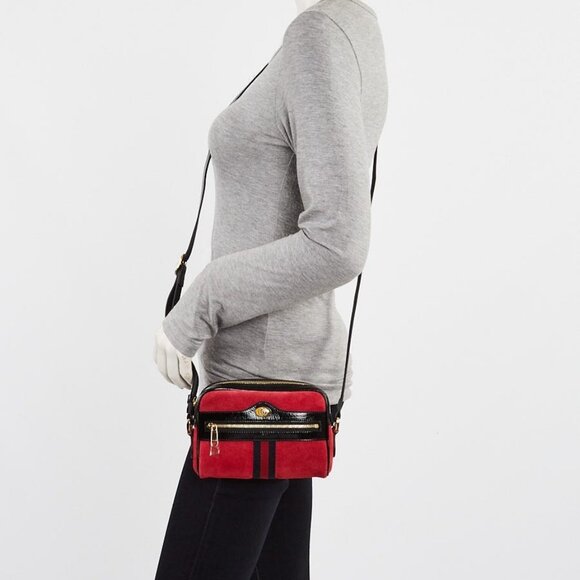 Gucci Red Suede Vintage Web Mini Ophidia Crossbody Bag - Picture 1 of 12